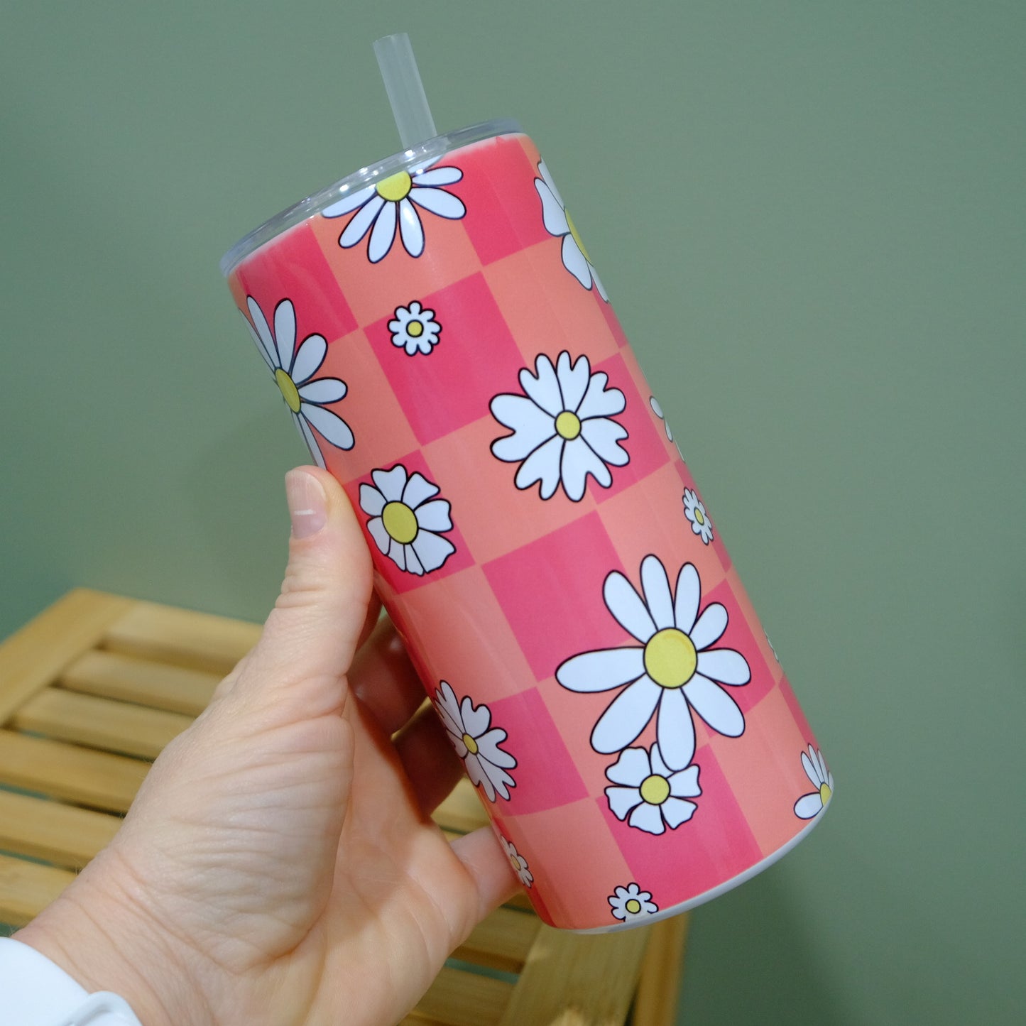 Stainless tumbler with slide lid - INSULATED - 15oz - Daisy designs