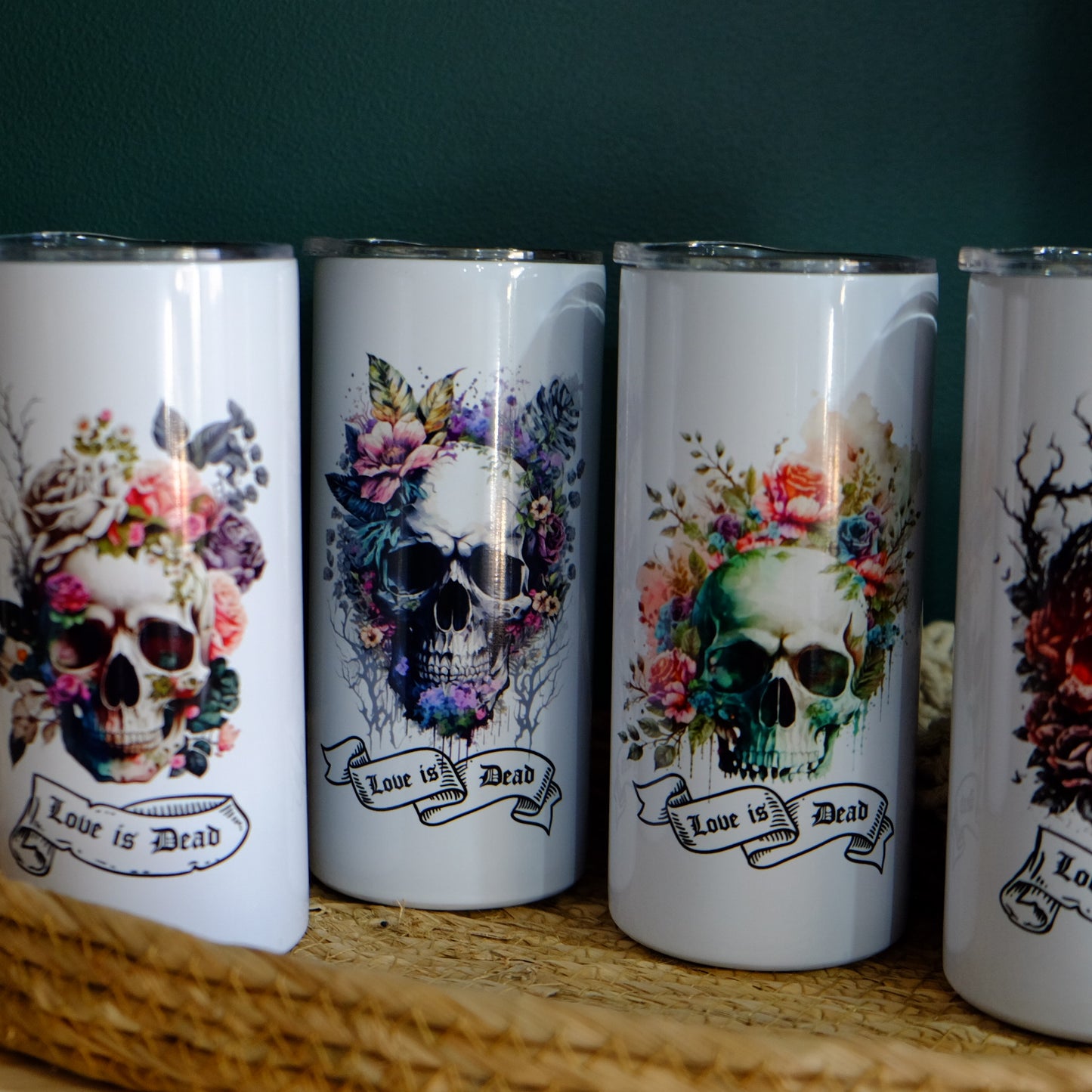 Stainless tumbler with slide lid - INSULATED - 15oz - Floral Skull