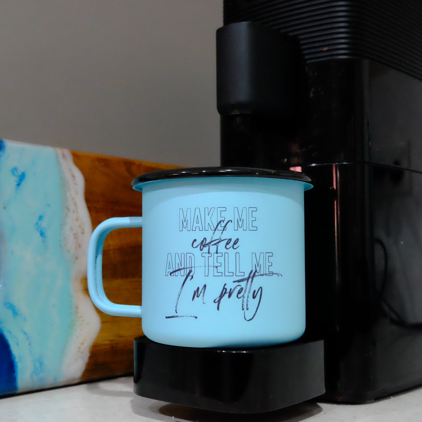 Pastel Matt Enamel Mug 360ml - Make me coffee and tell me I'm pretty