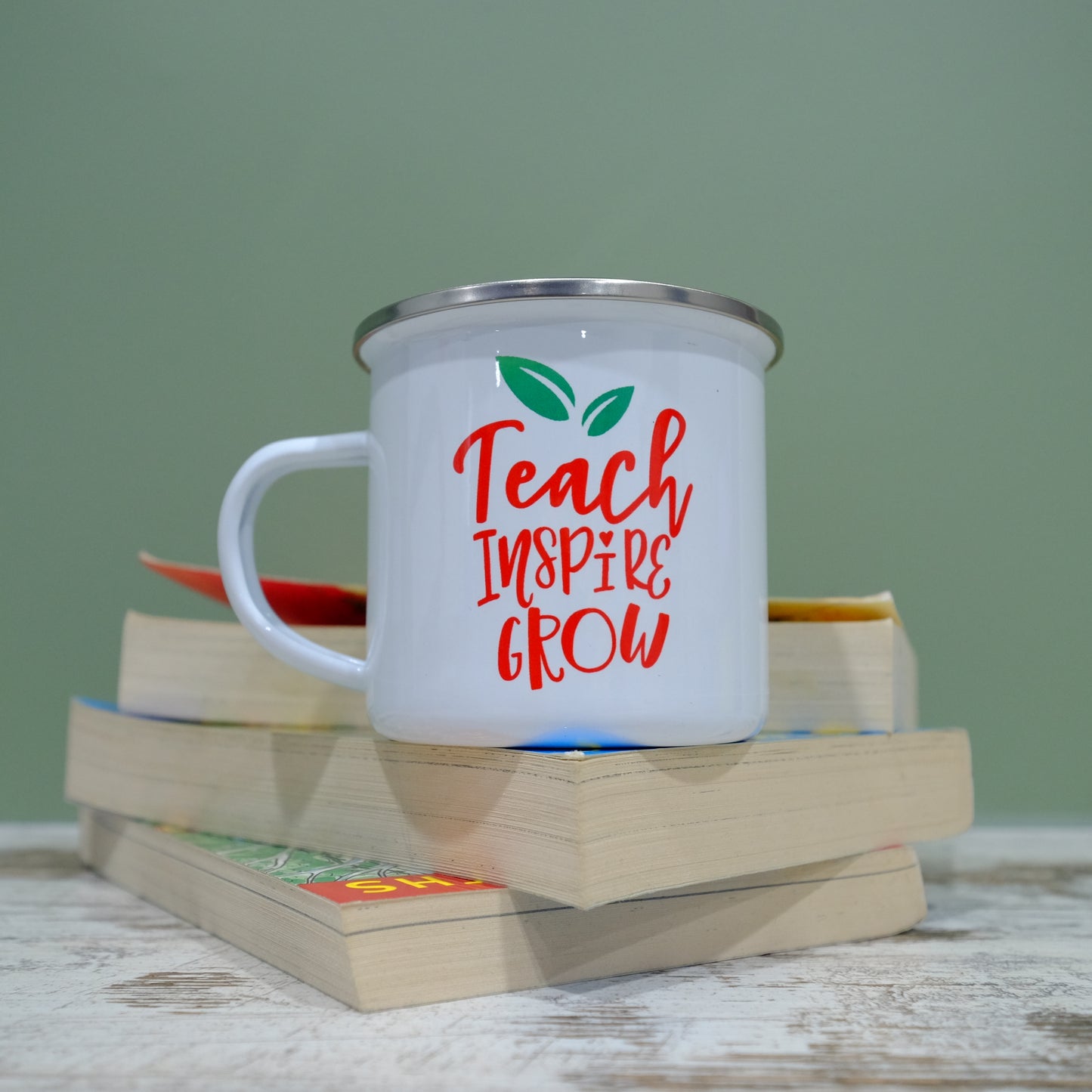Enamel Mug 360ml - Teach Inspire Grow. Teacher Mug