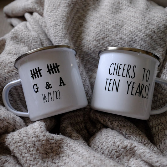 Enamel Mug 360ml - 10th Wedding anniversary personalised