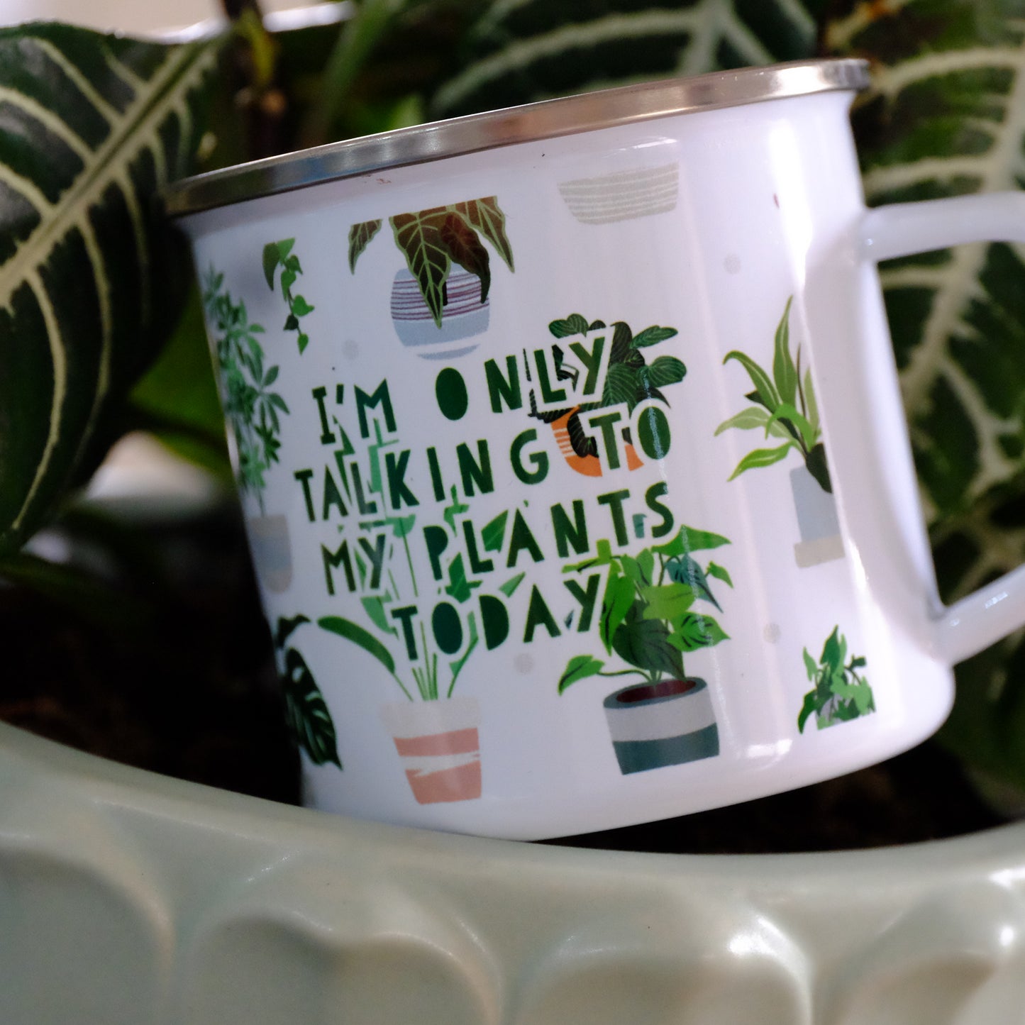 Enamel Mug 360ml - I'm only talking to my plants today