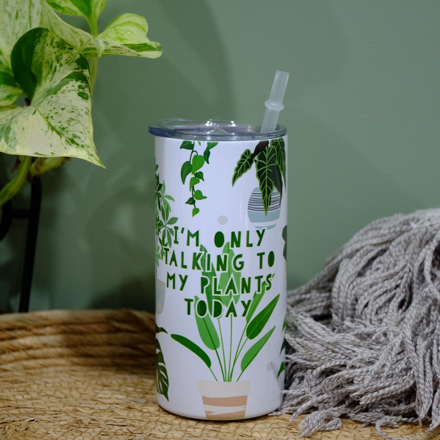 Stainless tumbler with slide lid - INSULATED - 15oz - I'm only talking to my plants