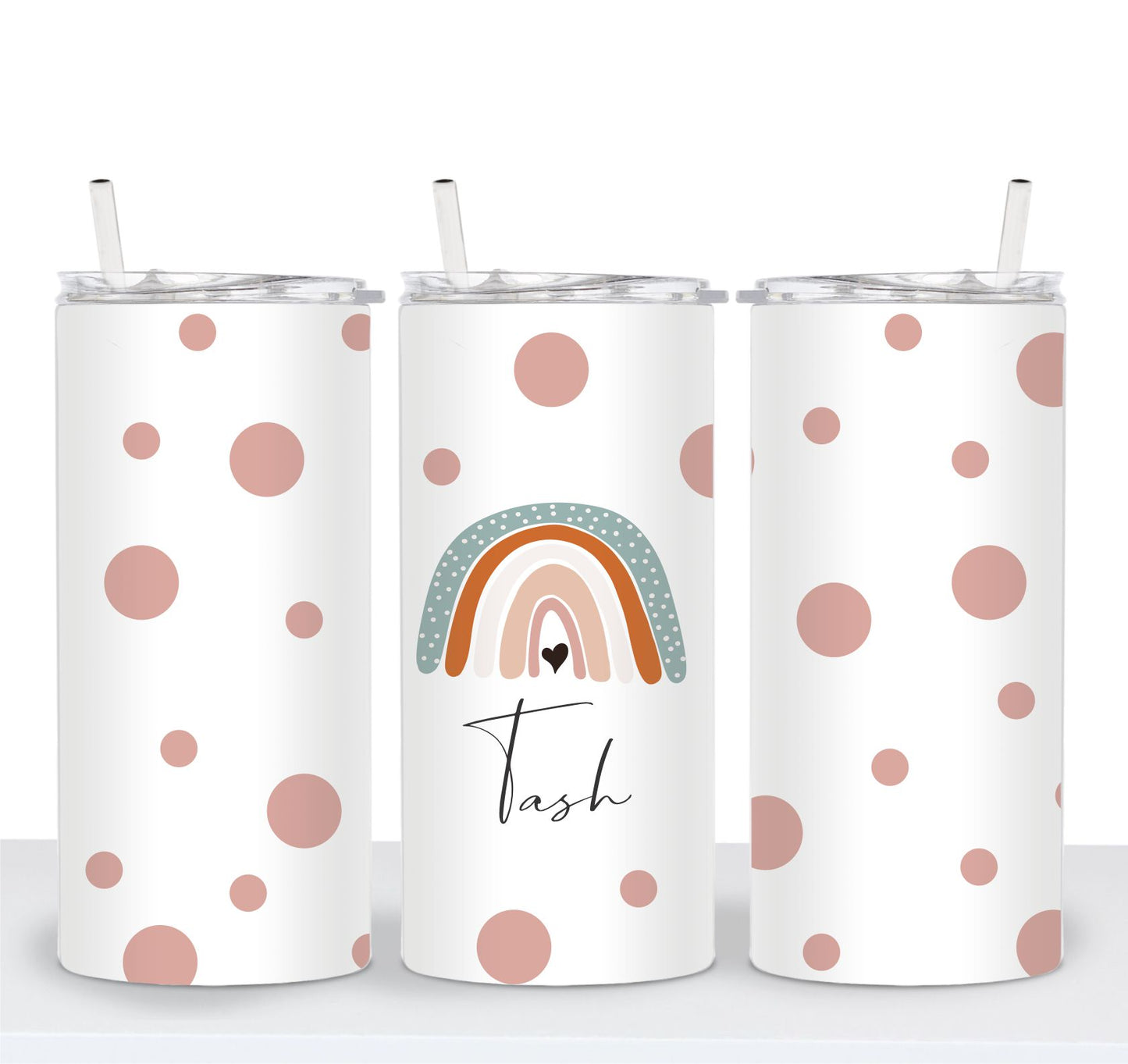 Stainless tumbler with slide lid - INSULATED - 15oz - personalised spotty rainbow