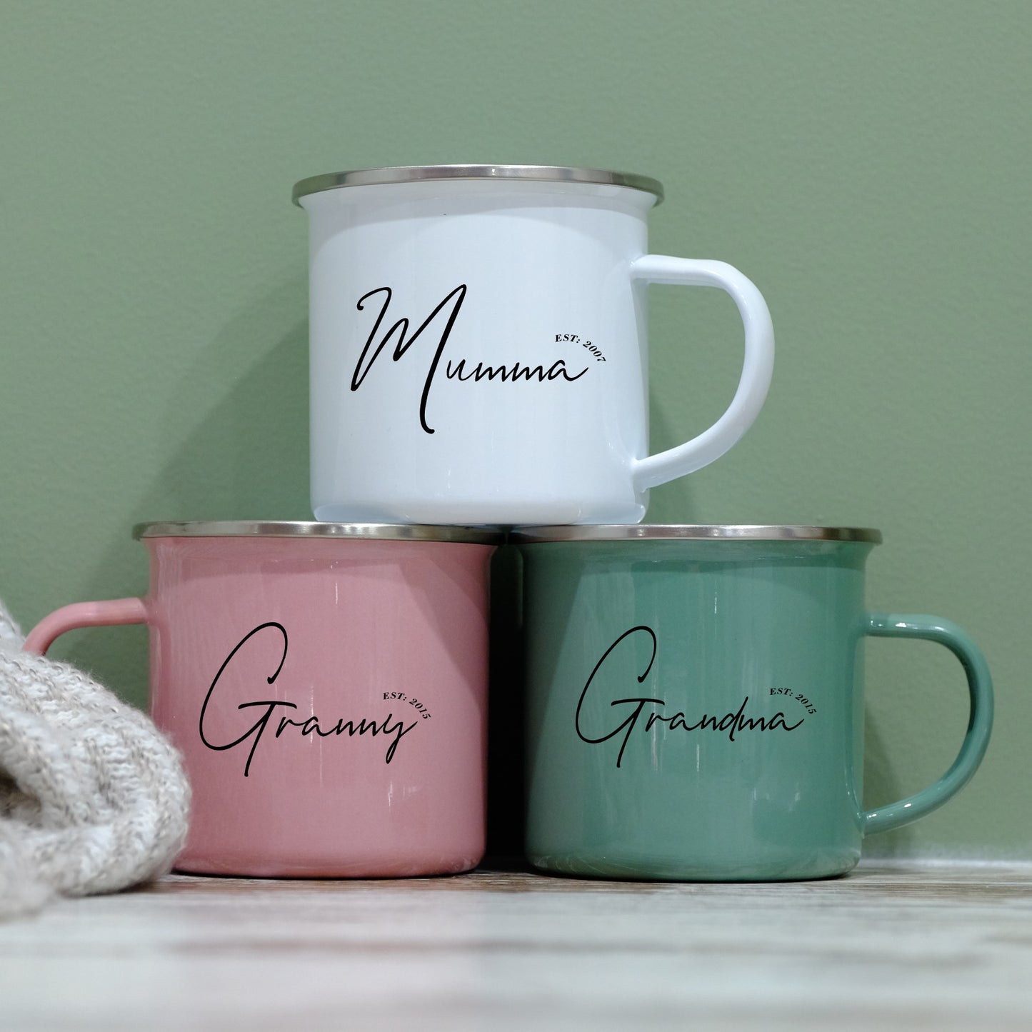 Enamel Mug 360ml - mum Est. 2007, personalised