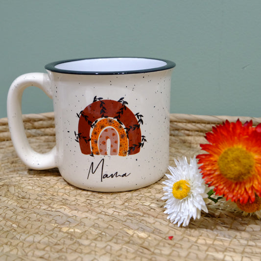 Ceramic speckled mug 400ml - Boho rainbow custom name