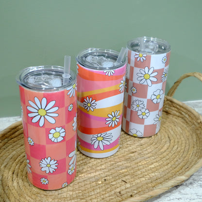 Stainless tumbler with slide lid - INSULATED - 15oz - Daisy designs