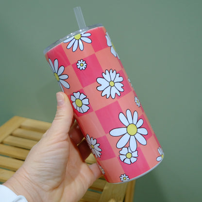 Stainless tumbler with slide lid - INSULATED - 15oz - Daisy designs