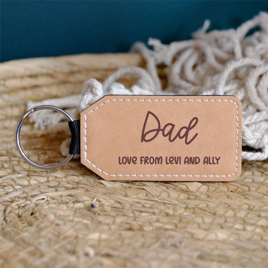 Faux Leather Keyring - Dad - personalised message