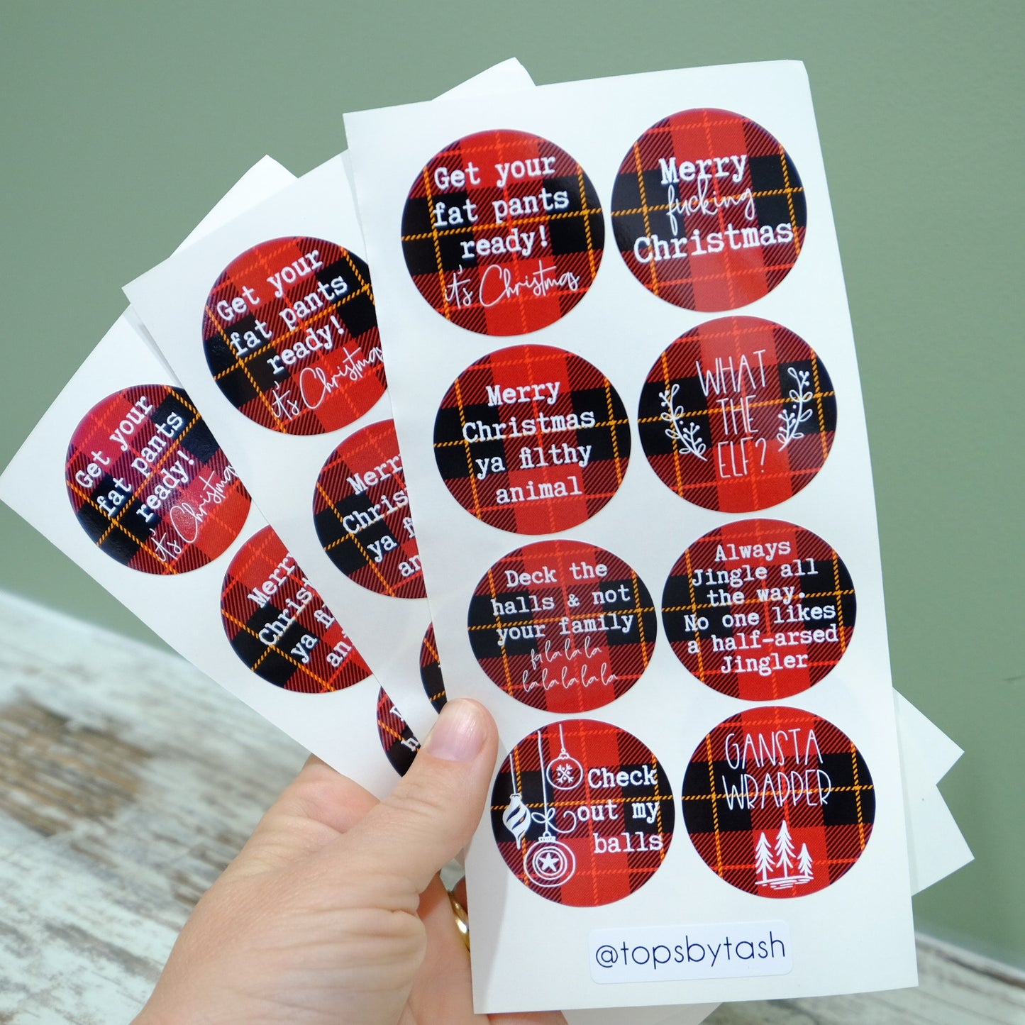 Christmas fun sweary label stickers - 40mm circles