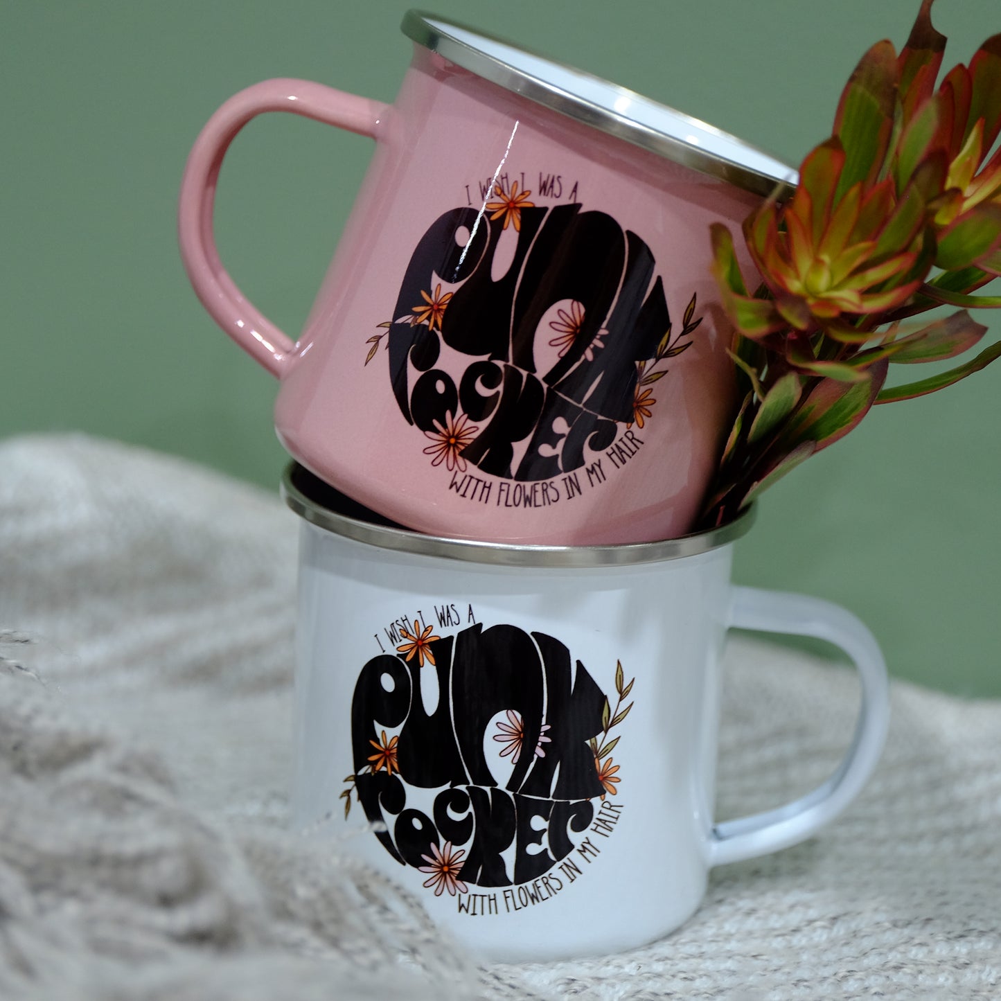 Enamel Mug 360ml - I wish I was a punk rocker with flowers in my hair