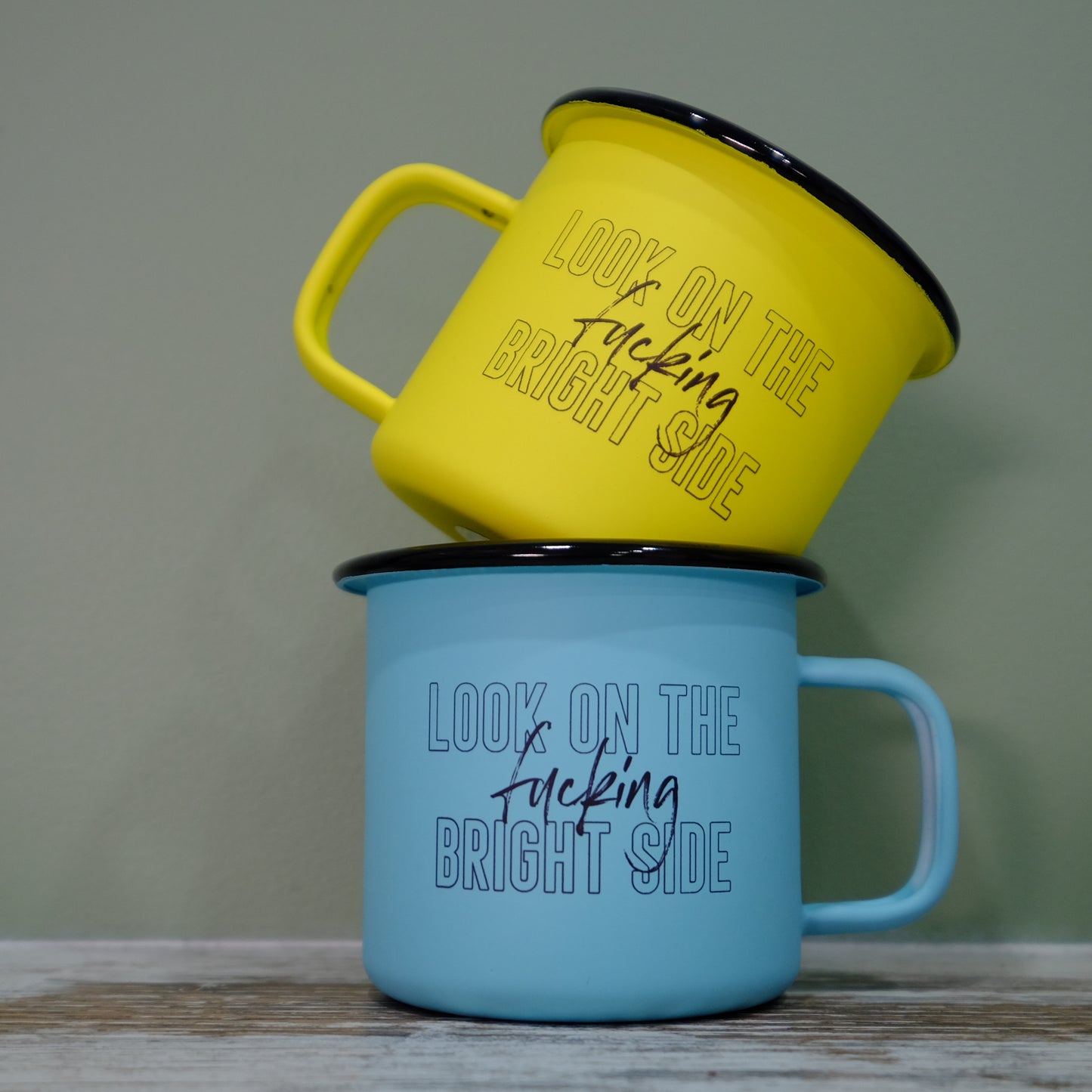 Pastel Matt Enamel Mug 360ml - Look on the fucking bright side