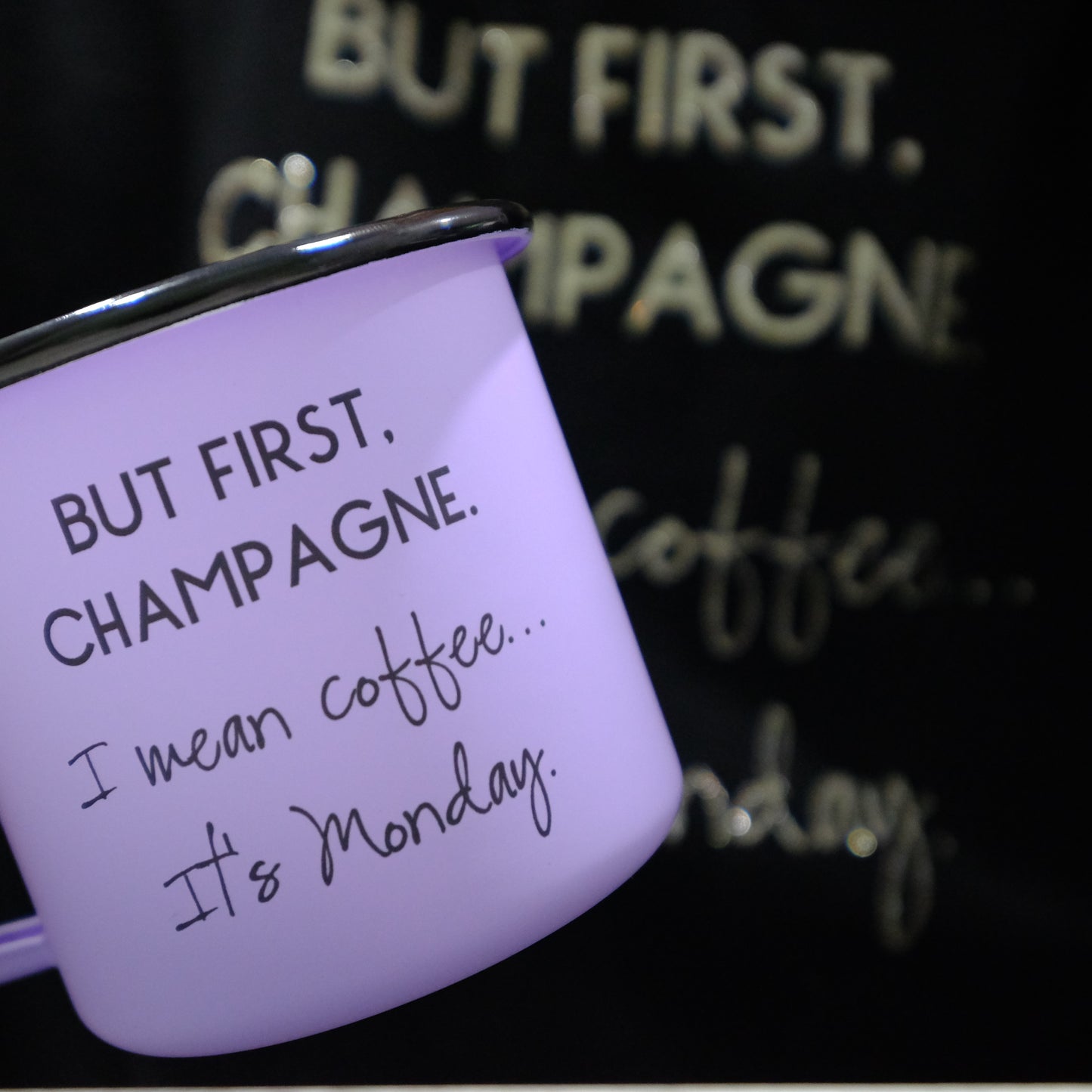 Pastel Matt Enamel Mug 360ml - But first, Champagne
