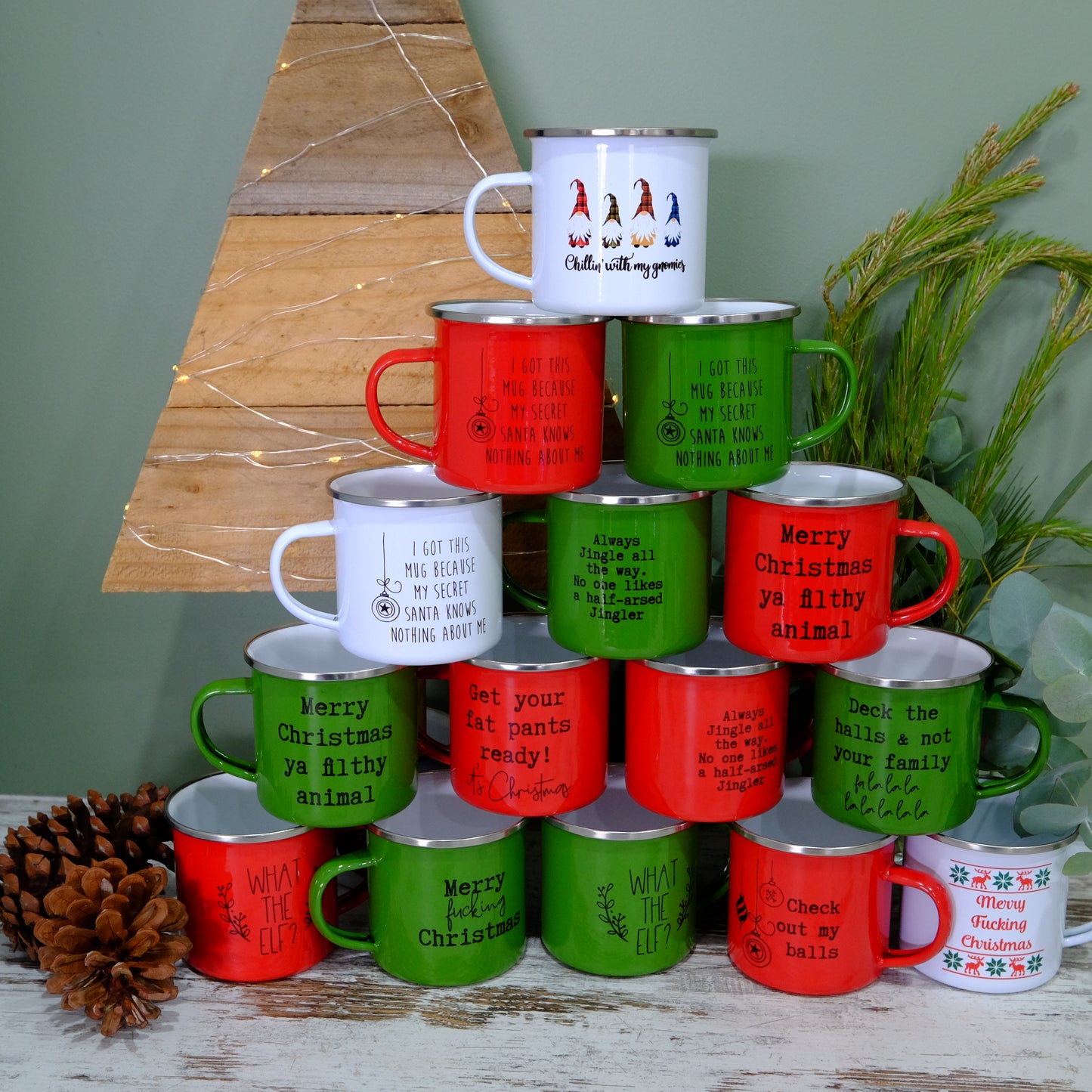 Funny Christmas enamel mugs