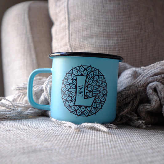 Pastel Matt Enamel Mug 360ml - Personalised Mandala