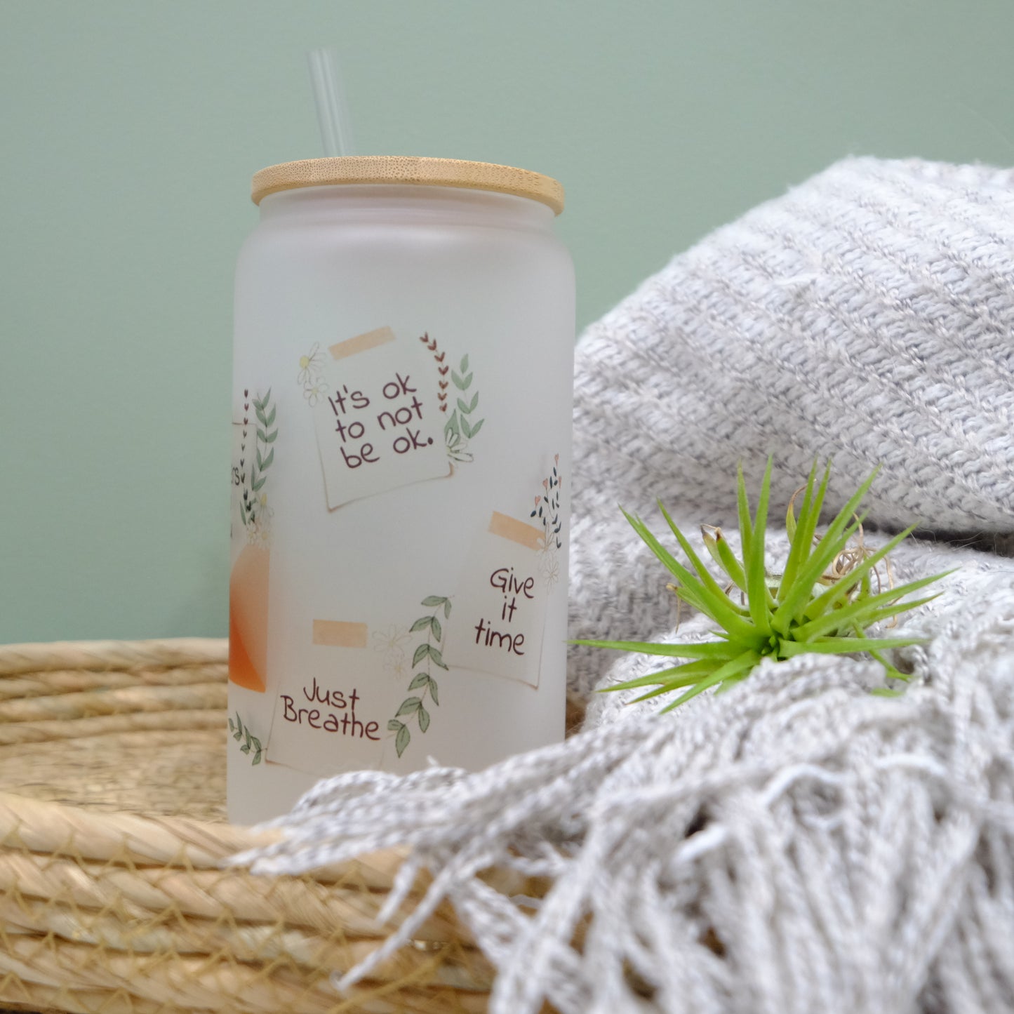 Libbey can glass cup - bamboo lid - Letters to you