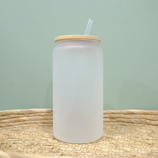 Libbey can glass cup - bamboo lid - Custom personalised