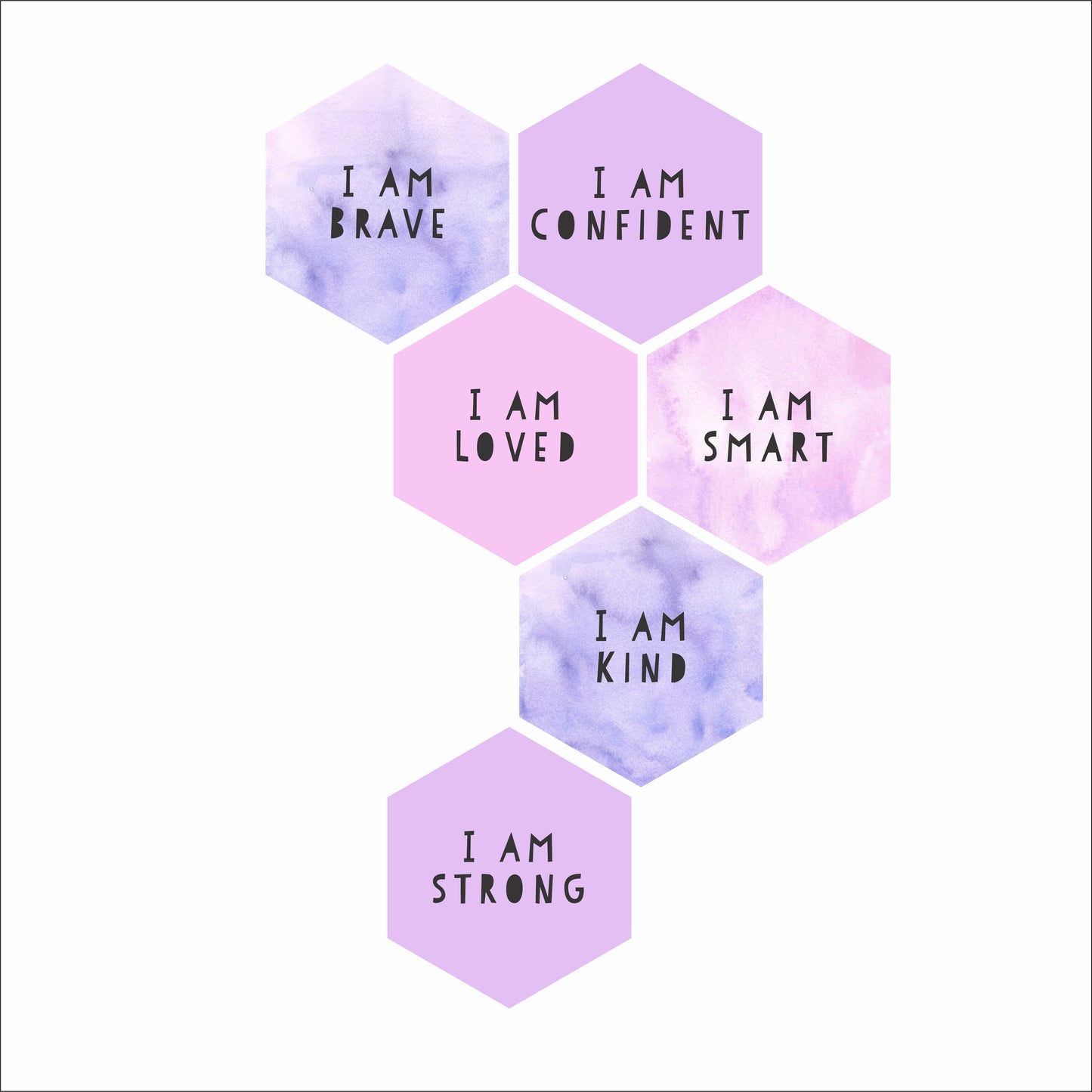 Hexagon affirmation movable wall decals - set of 6