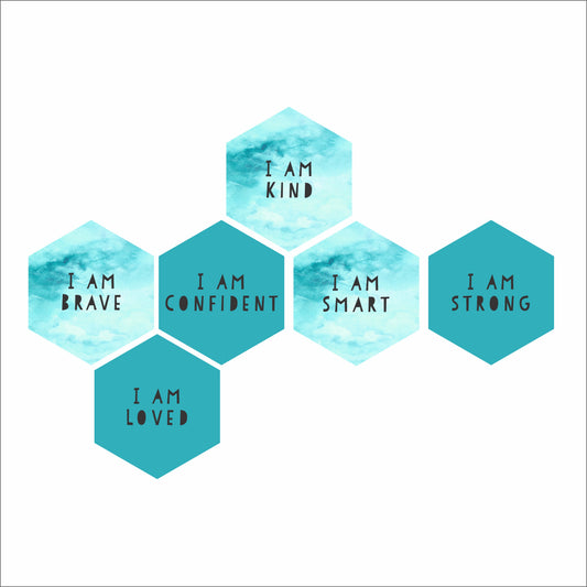 Hexagon affirmation movable wall decals - set of 6