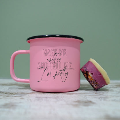Pastel Matt Enamel Mug 360ml - Make me coffee and tell me I'm pretty