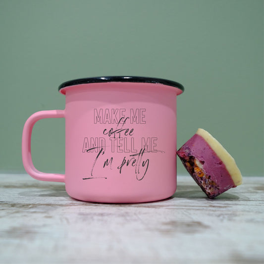 Pastel Matt Enamel Mug 360ml - Make me coffee and tell me I'm pretty
