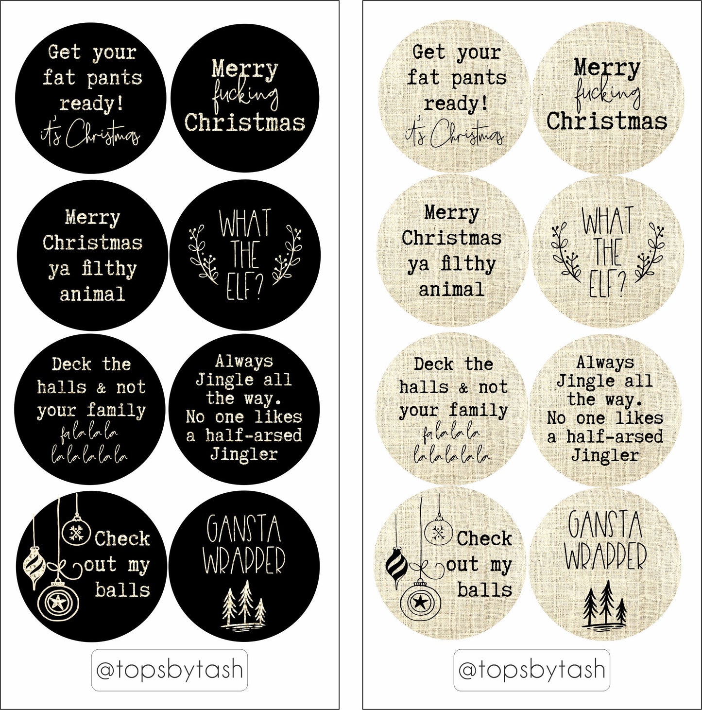 Christmas fun sweary label stickers - 40mm circles
