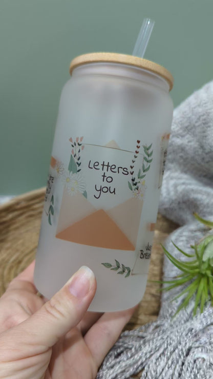 Libbey can glass cup - bamboo lid - Letters to you