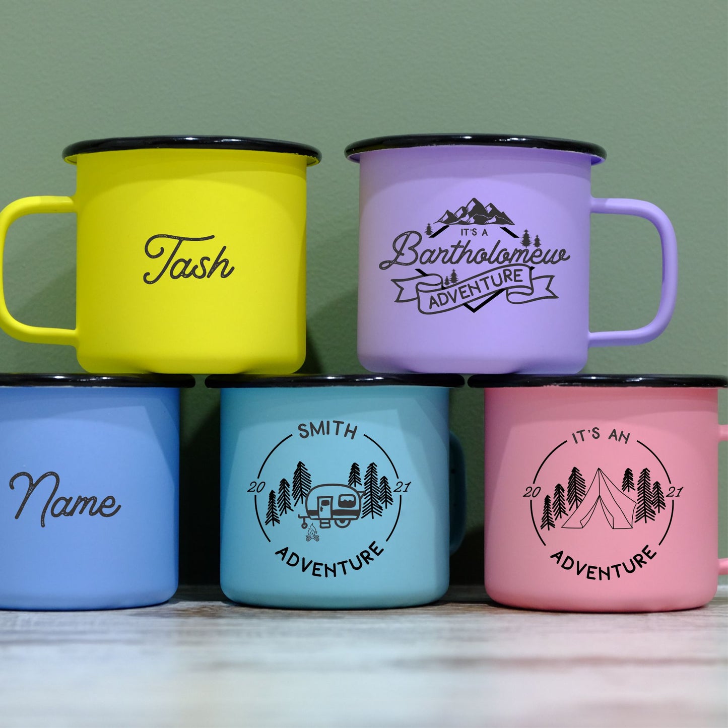 Pastel Matt Enamel Mug 360ml - Adventure Camping personalised