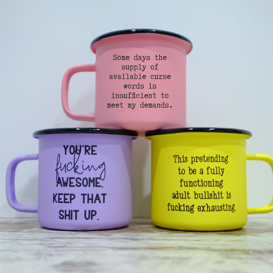 Pastel Matt Enamel Mug 360ml - sweary lovers - choice of design